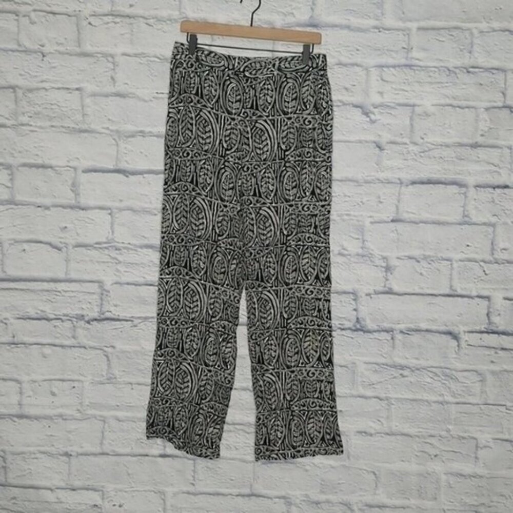 ANN Taylor Womens Black and white print boho wide leg lagenlook pants Sz 4